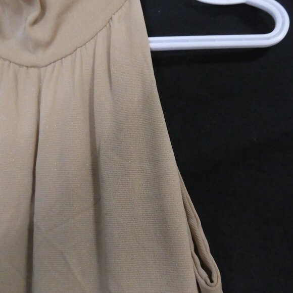 GUESS JEANS | large | Chic High Neck Caramel Sleeveless Top | Tie Up Waist - Picture 5 of 14